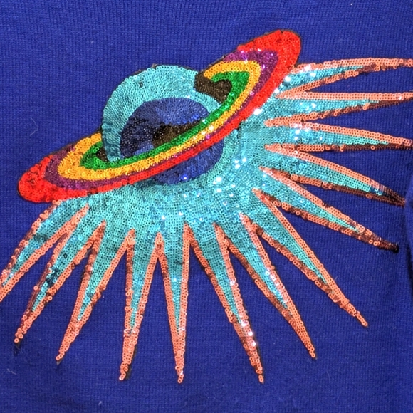 EUC The It Shop M Rainbow Planet "Loved" Sequin Sweater - SEE SIZE NOTES - Picture 2 of 5